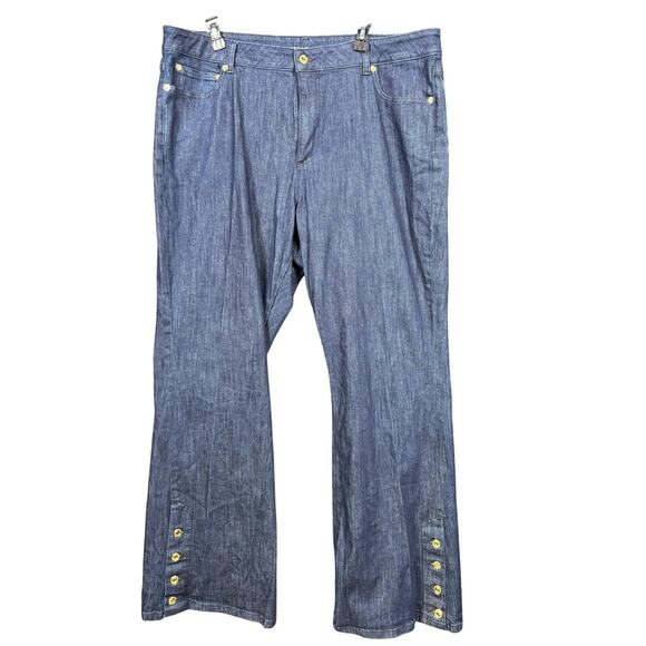 Michael Kors Jeans Womens 18W Blue Button Hem Flare Stretch Denim Pants Casual - Picture 1 of 13